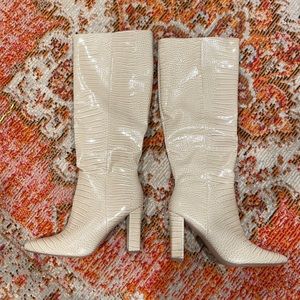 Lulus faux cream snakeskin boots